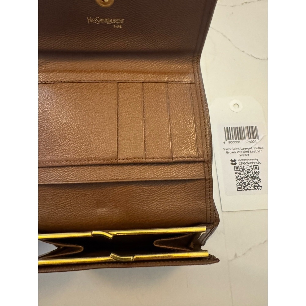 YSL Brown Slim Bi-Fold Wallet With Gold Hardware And Kiss Lock Coin Pouch - COA - Picture 4 of 6